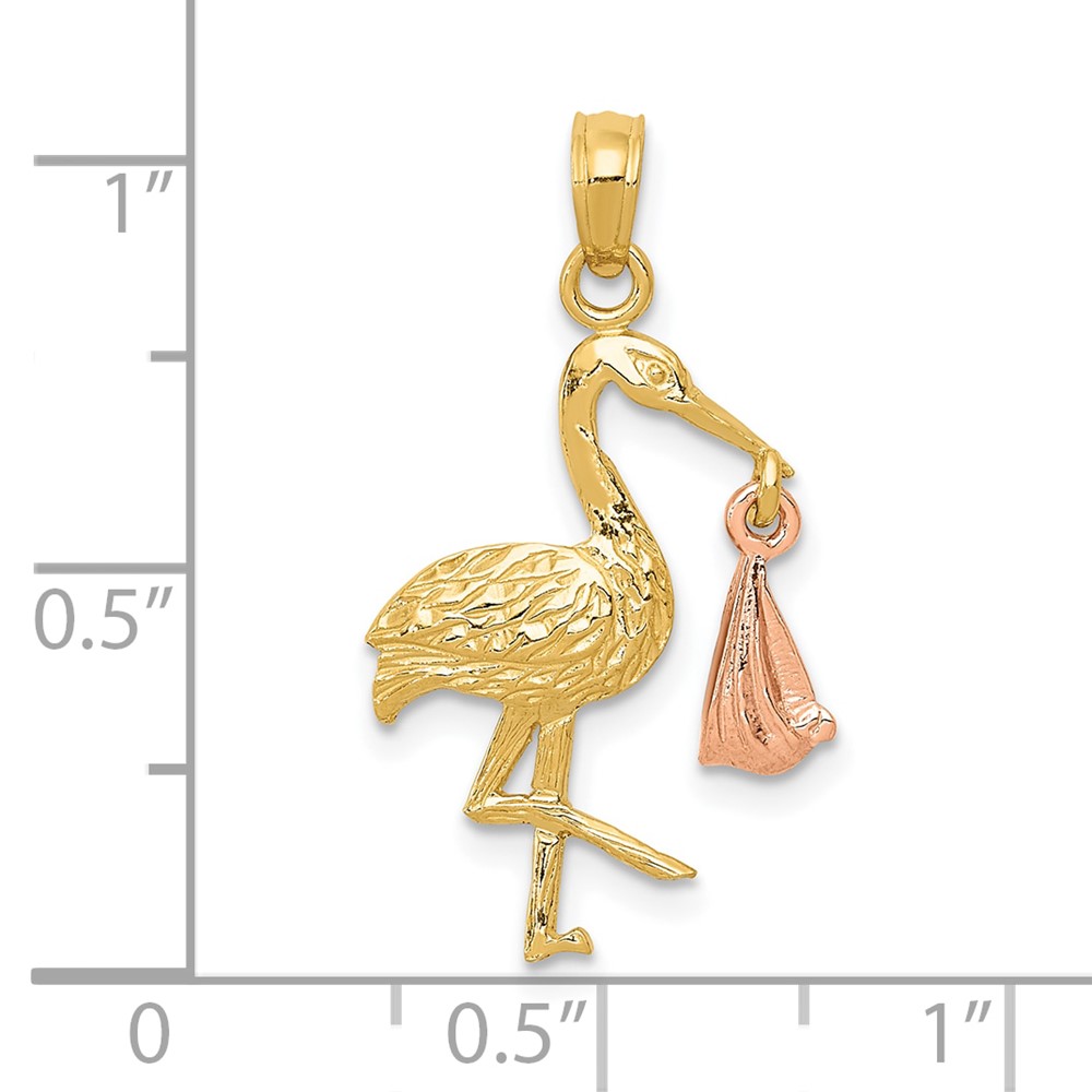 10k Two-tone Stork w/Dangling Baby Charm (10K1331)