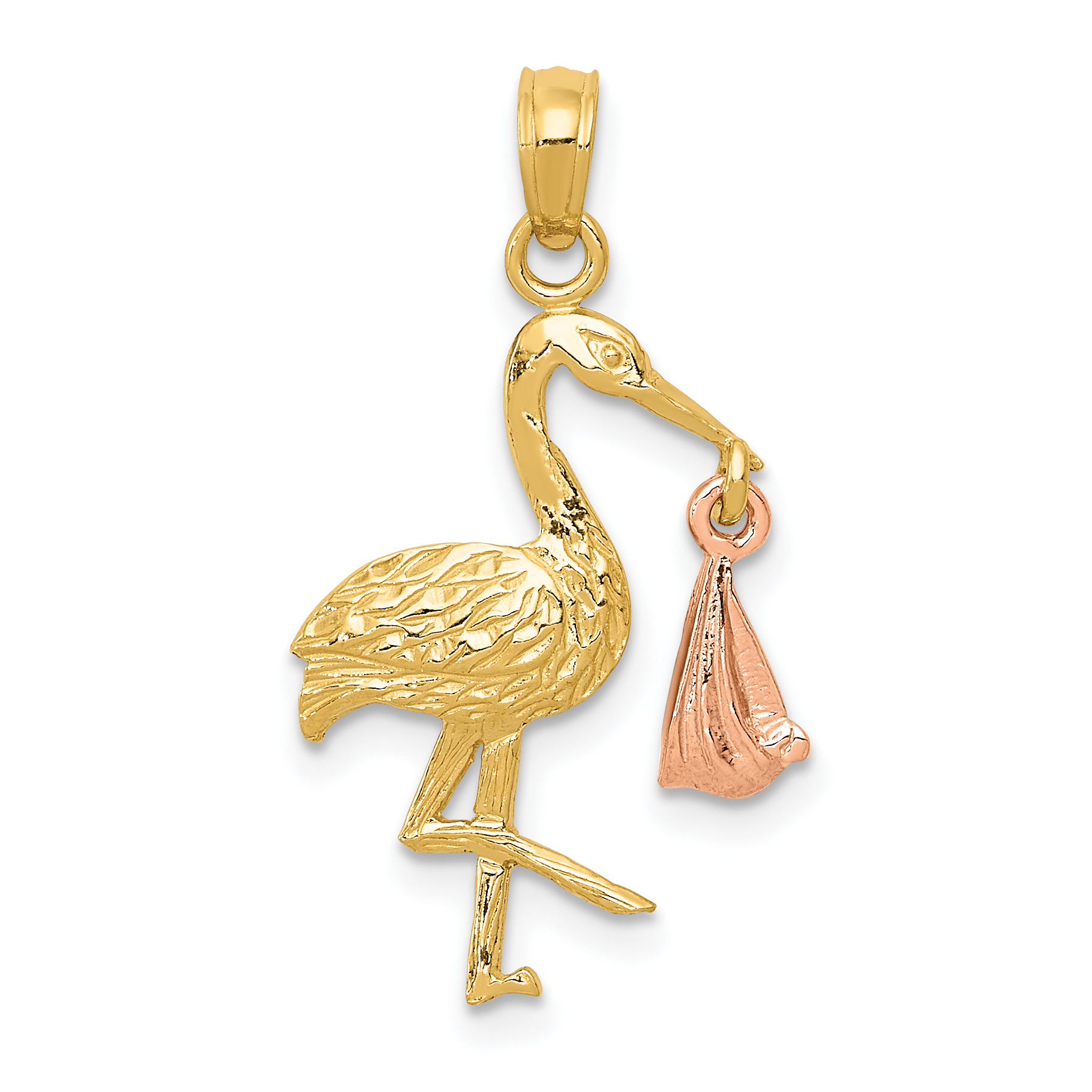 10k Two-tone Stork w/Dangling Baby Charm (10K1331)