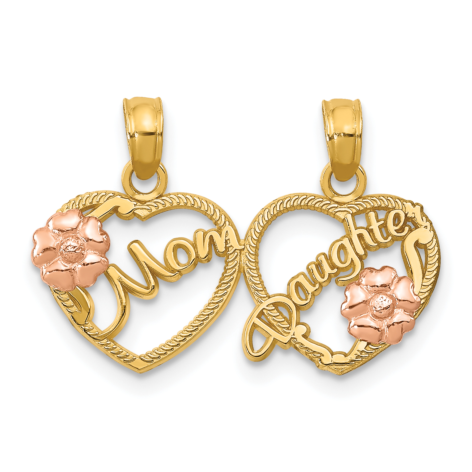 10K Two-Tone MOM - DAUGHTER Break-apart Hearts Pendant (10K1714)