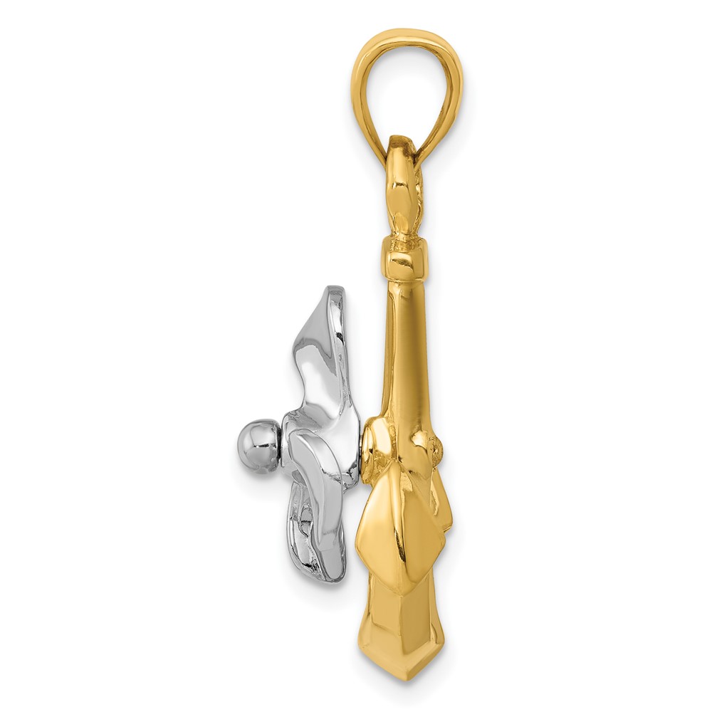 10k Two-tone 3-D Anchor w/Moveable Propeller Pendant (10K1891)