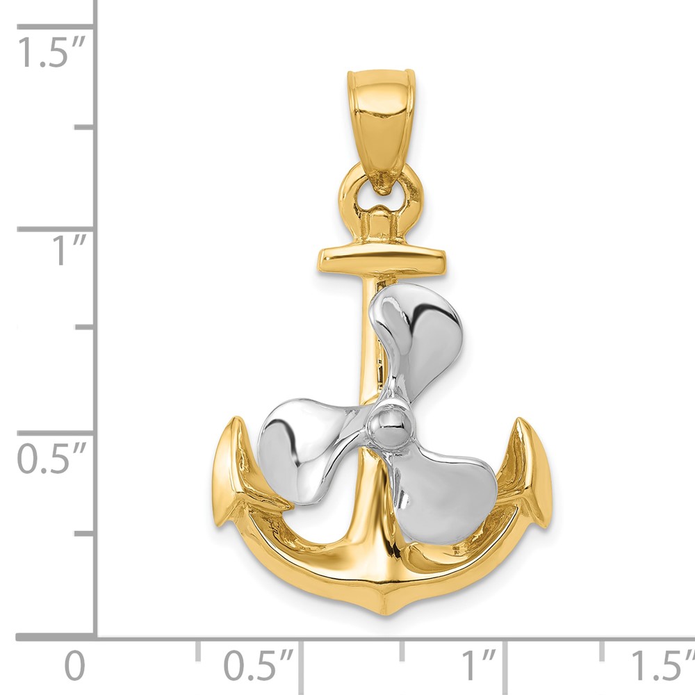 10k Two-tone 3-D Anchor w/Moveable Propeller Pendant (10K1891)
