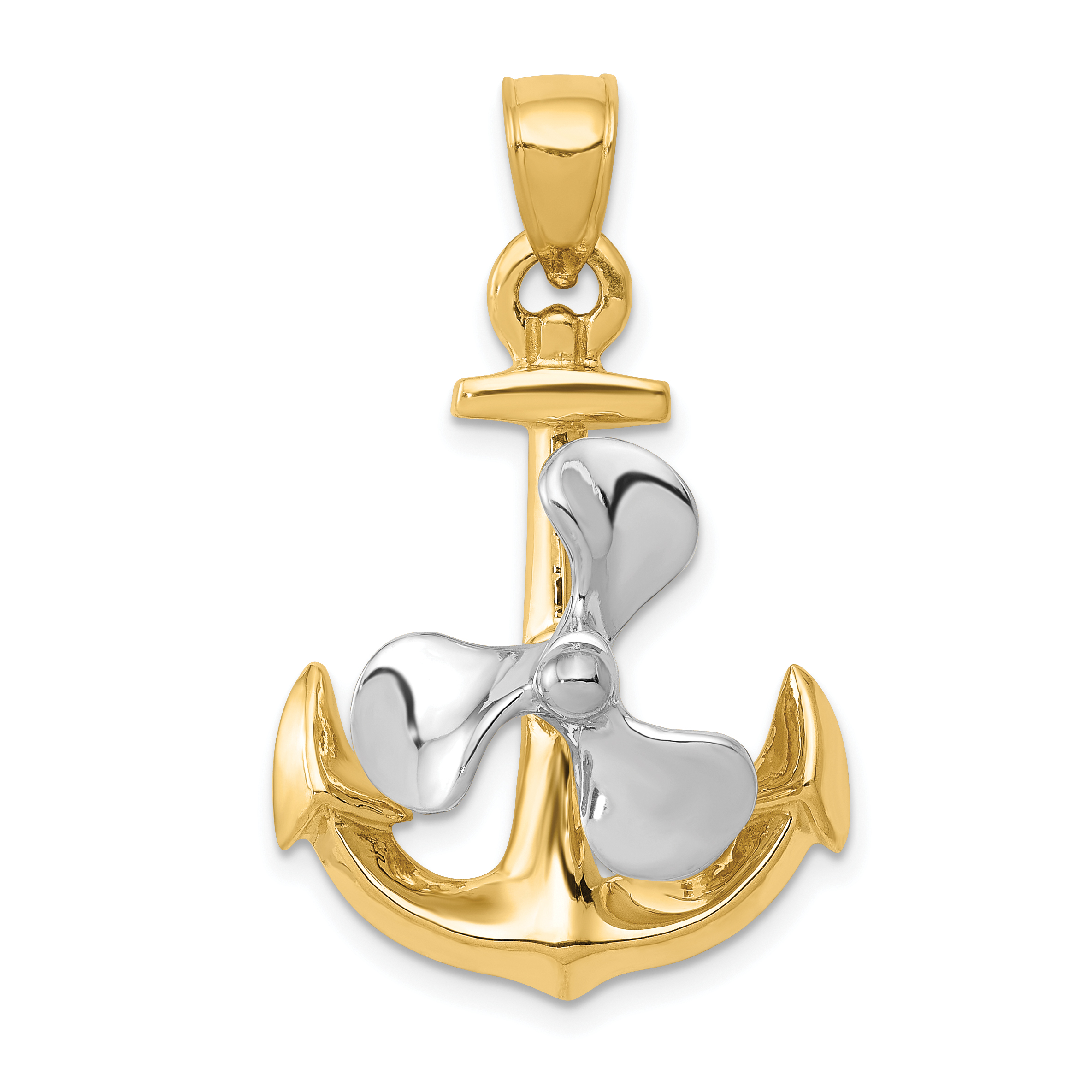 10k Two-tone 3-D Anchor w/Moveable Propeller Pendant (10K1891)