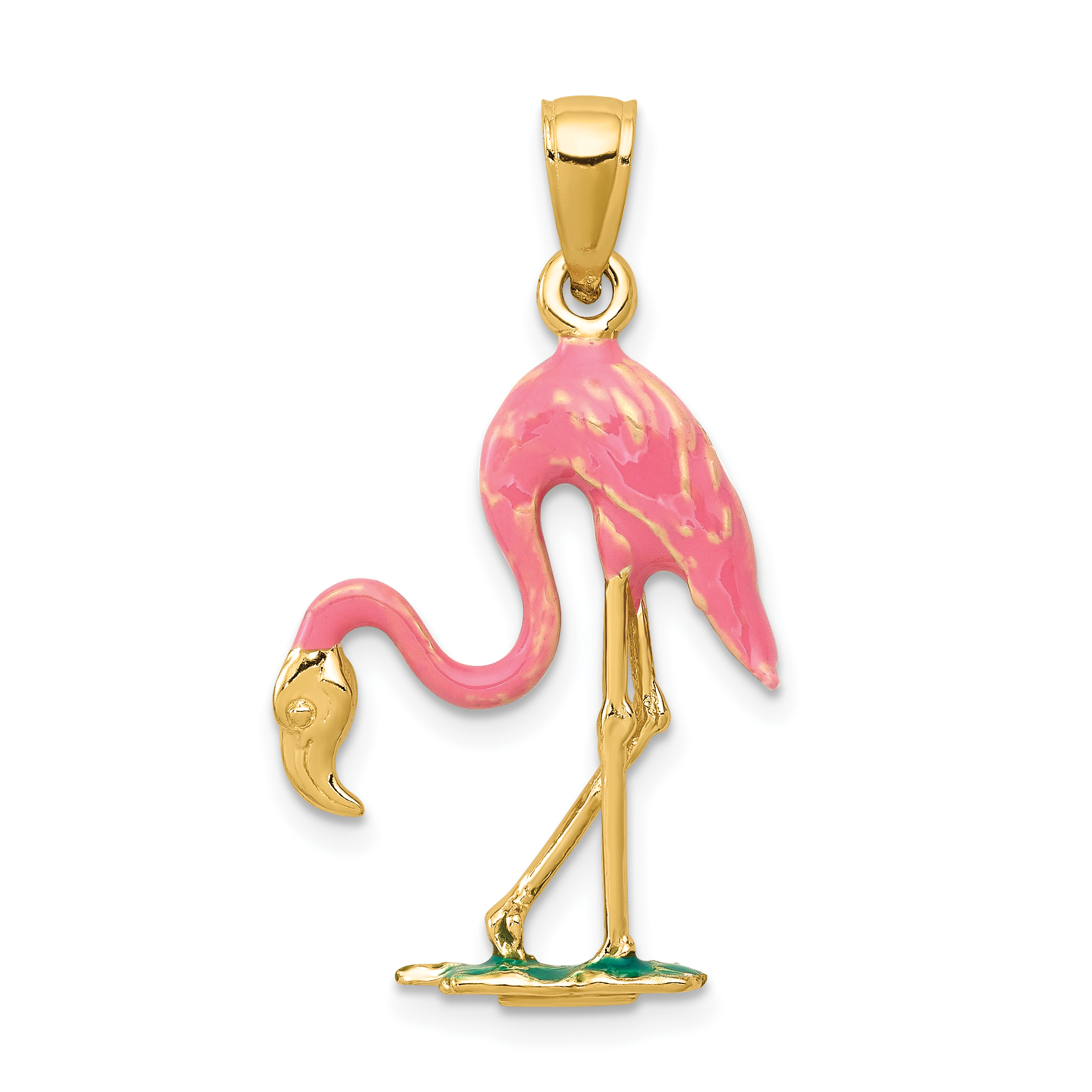 10k Enameled 3-D Pink Flamingo Pendant (10K1905)