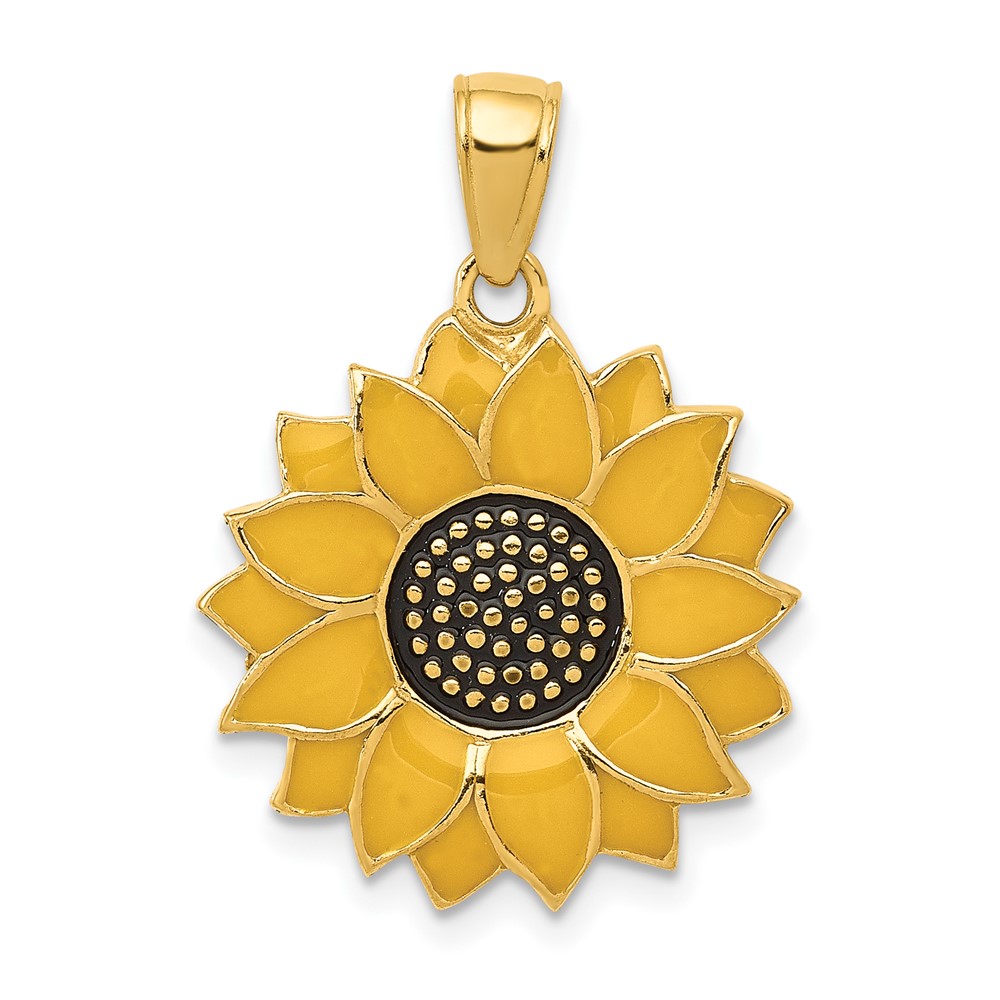 10k Enameled Yellow Sunflower Pendant (10K1965)