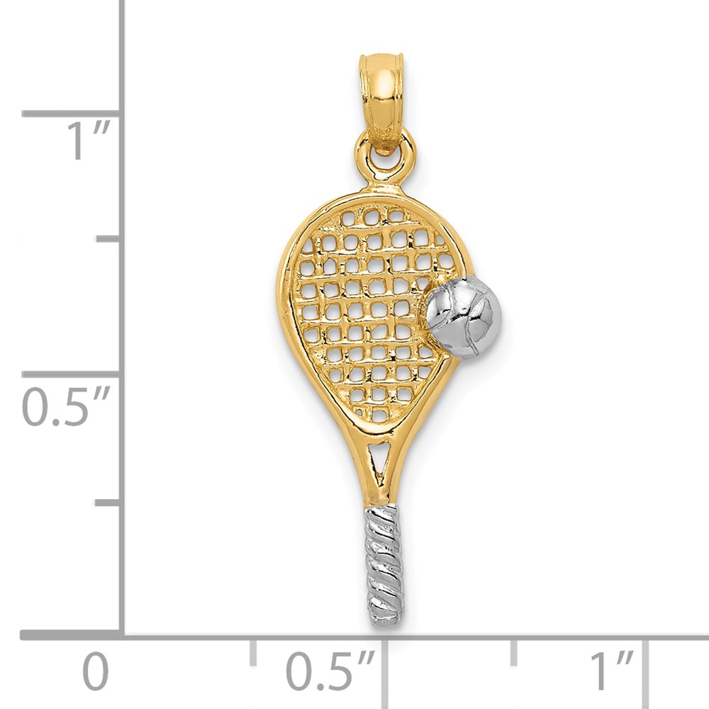 10k w/Rhodium Polished Tennis Racquet Pendant (10K1995)
