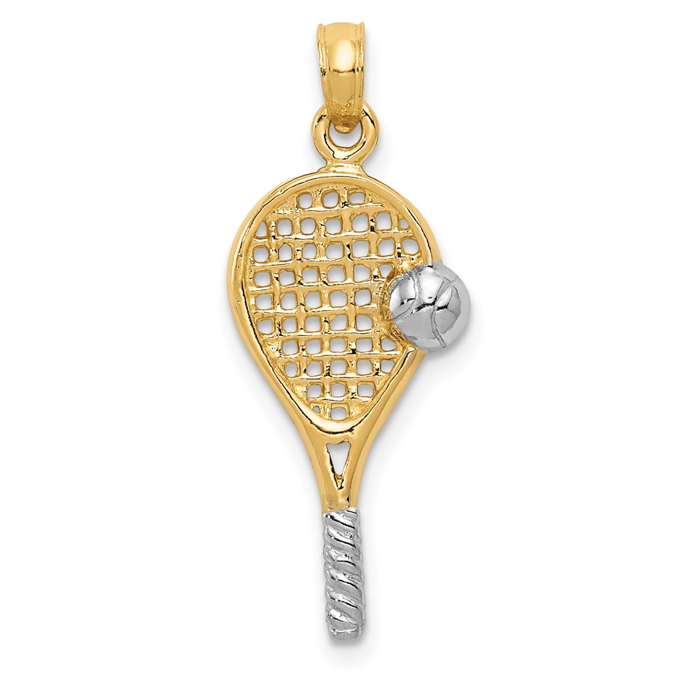 10k w/Rhodium Polished Tennis Racquet Pendant (10K1995)