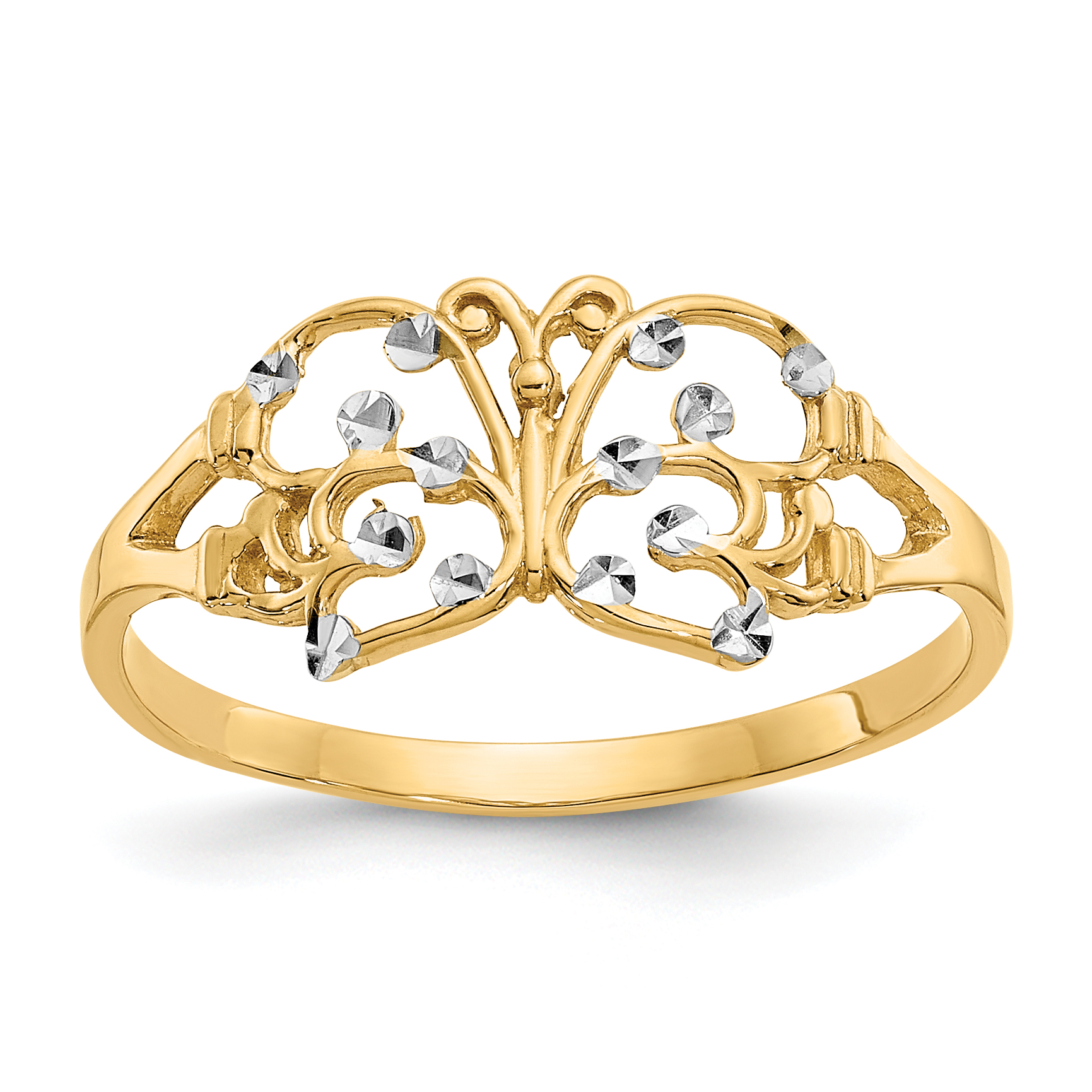 10k w/ Rhodium Diamond-cut Butterfly Ring (10K2067)
