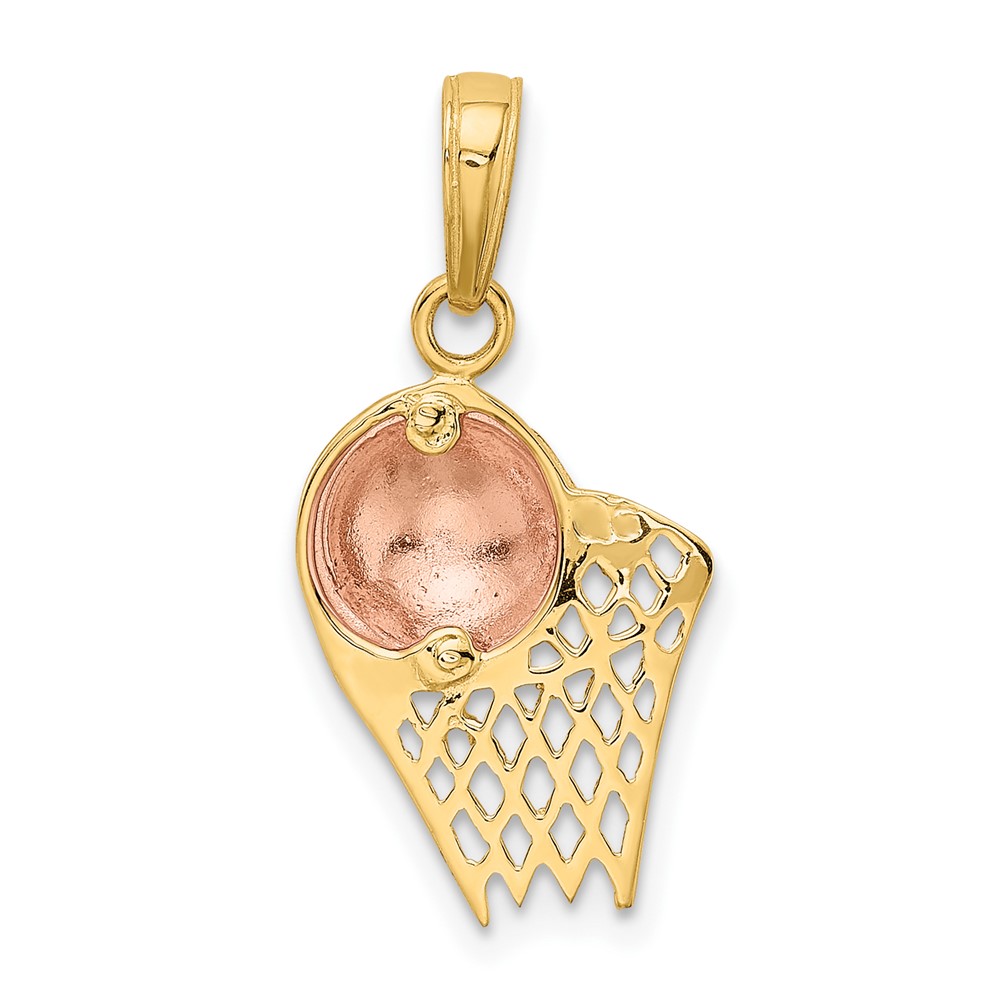 10k Two-tone Basketball Hoop with Ball Pendant (10K2102)