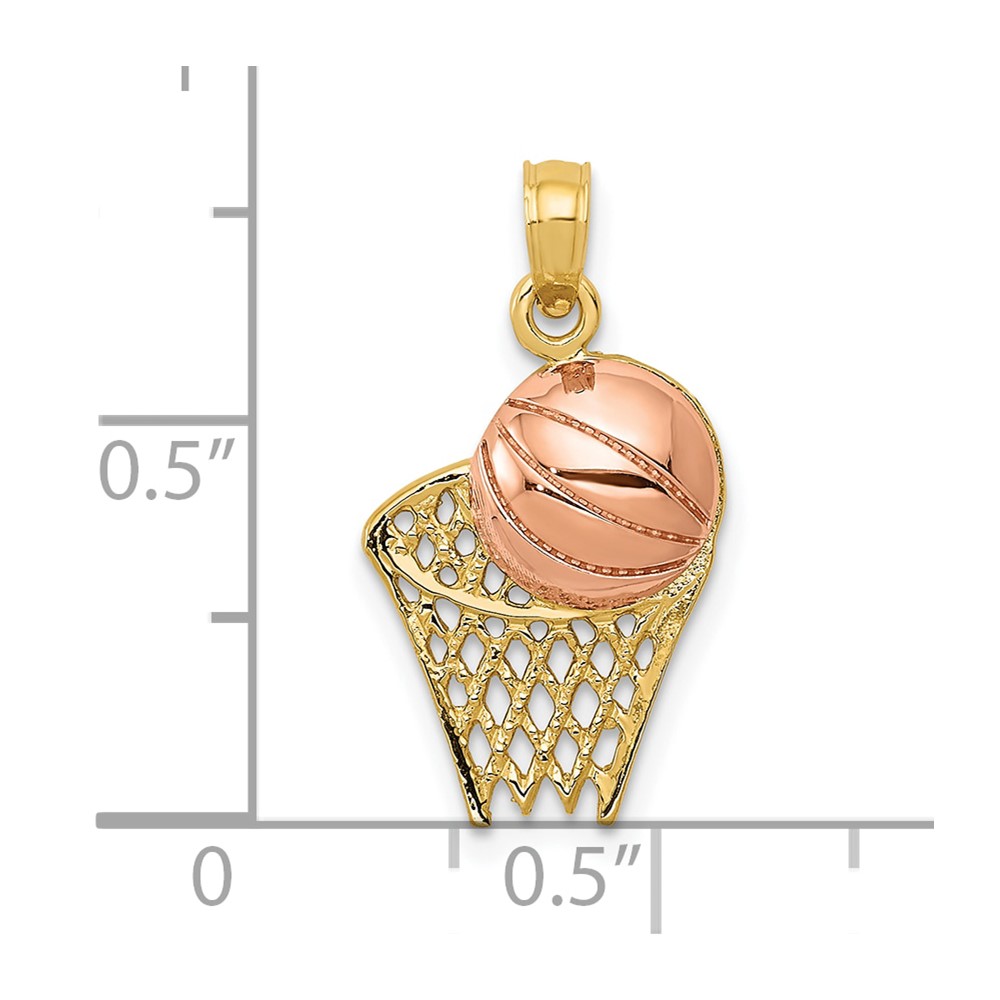 10k Two-tone Basketball Hoop with Ball Pendant (10K2102)