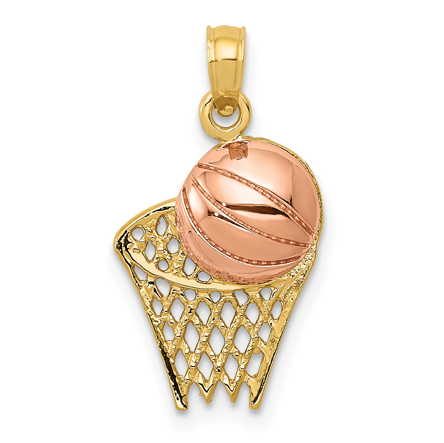 10k Two-tone Basketball Hoop with Ball Pendant (10K2102)