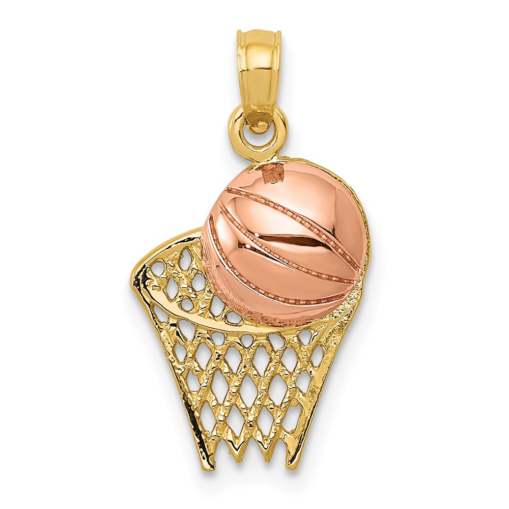 10k Two-tone Basketball Hoop with Ball Pendant (10K2102)
