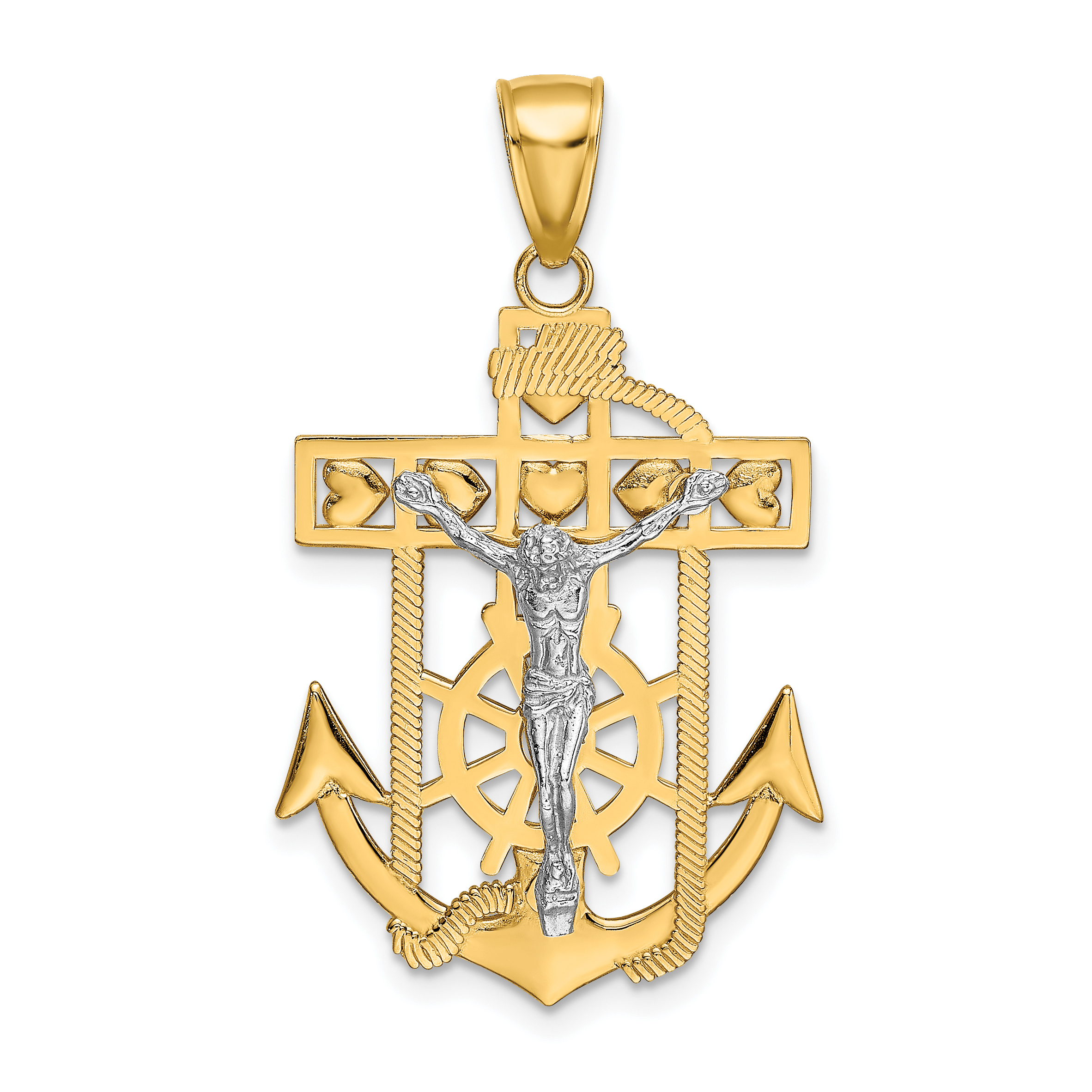10k Two-tone Mariner's Crucifix Pendant (10K2210)