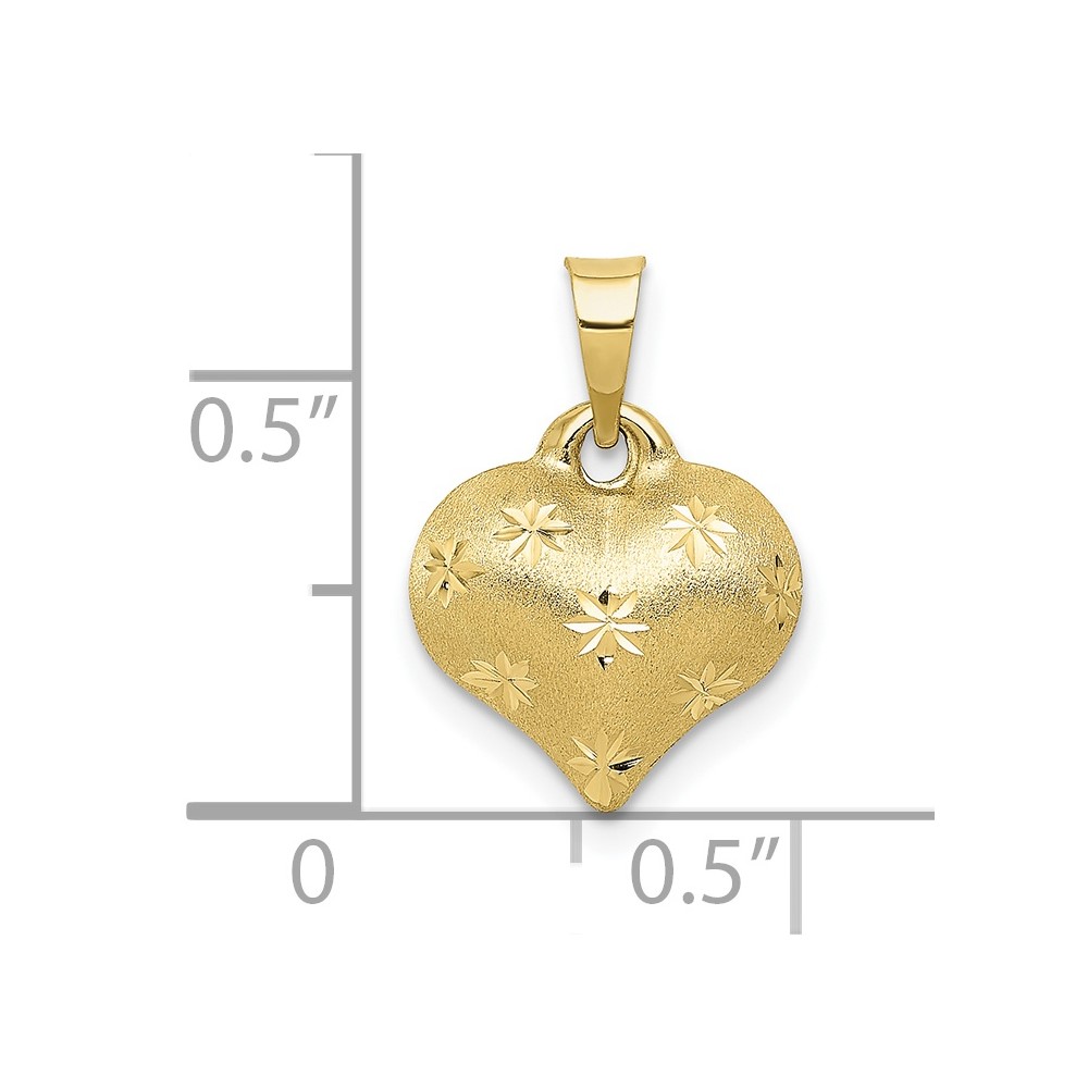 10K Polished & Satin D/C 3-D Puffed Heart Pendant (10K2502)