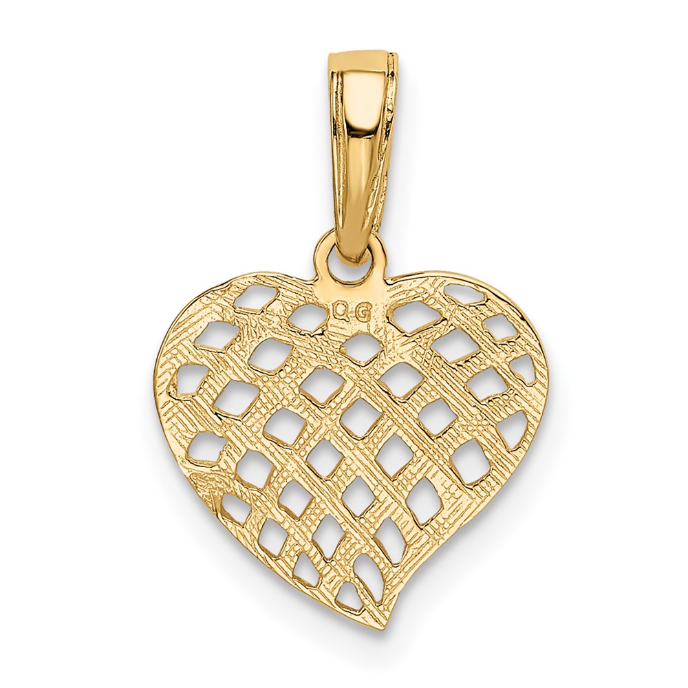 10K Polished Basket Weave Pattern Heart Pendant (10K2521)