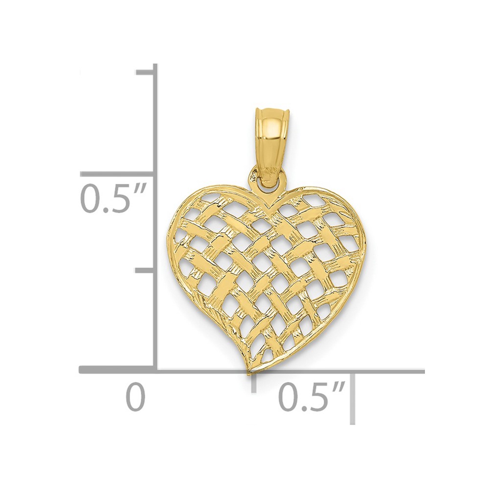 10K Polished Basket Weave Pattern Heart Pendant (10K2521)