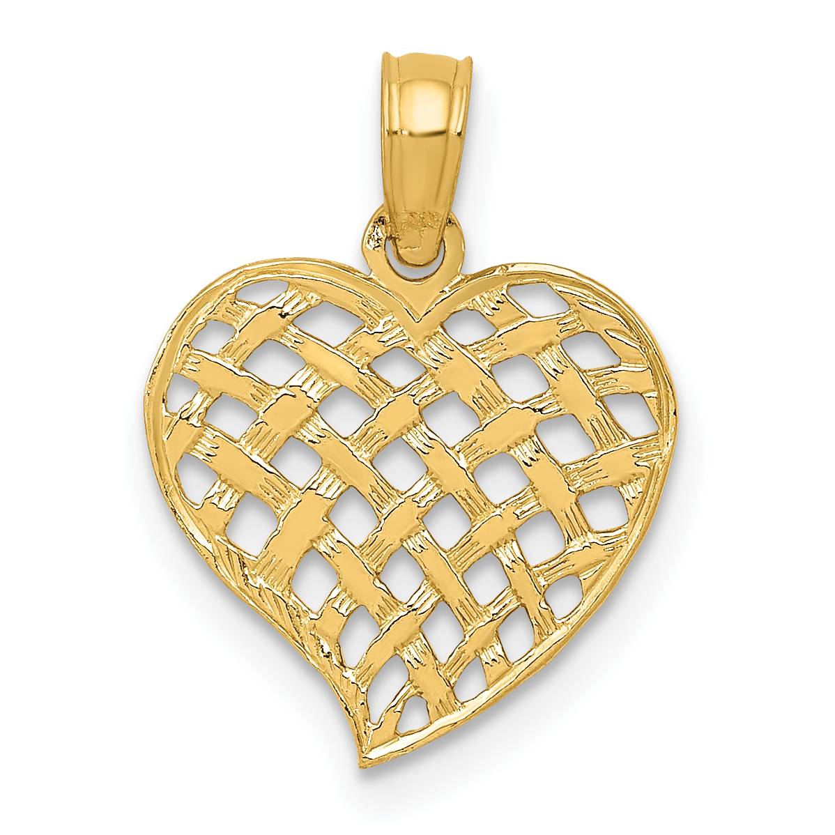10K Polished Basket Weave Pattern Heart Pendant (10K2521)