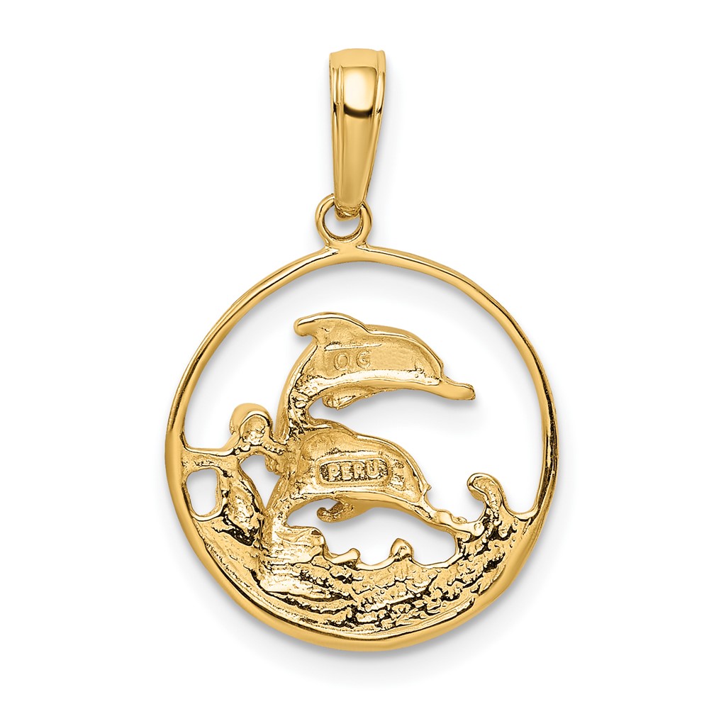 10K Double Dolphin Circle Pendant (10K3018)
