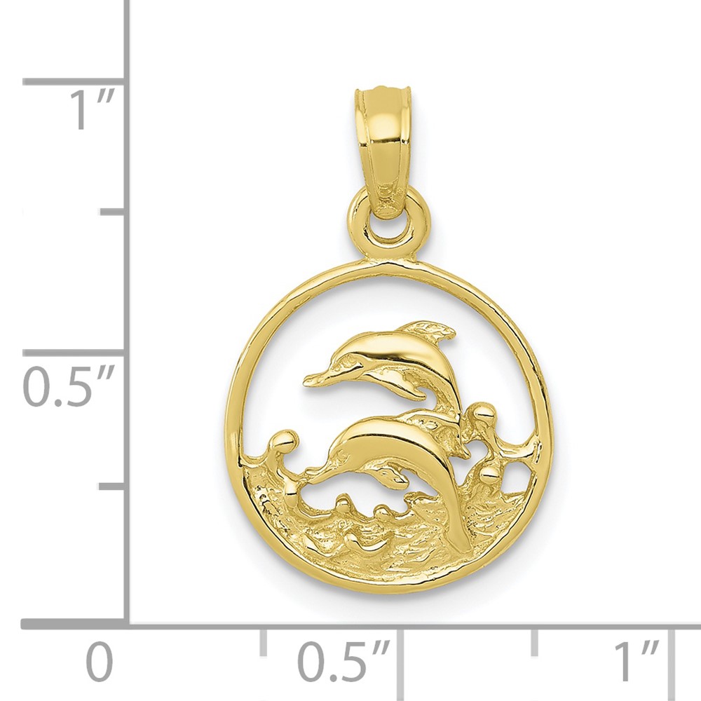 10K Double Dolphin Circle Pendant (10K3018)