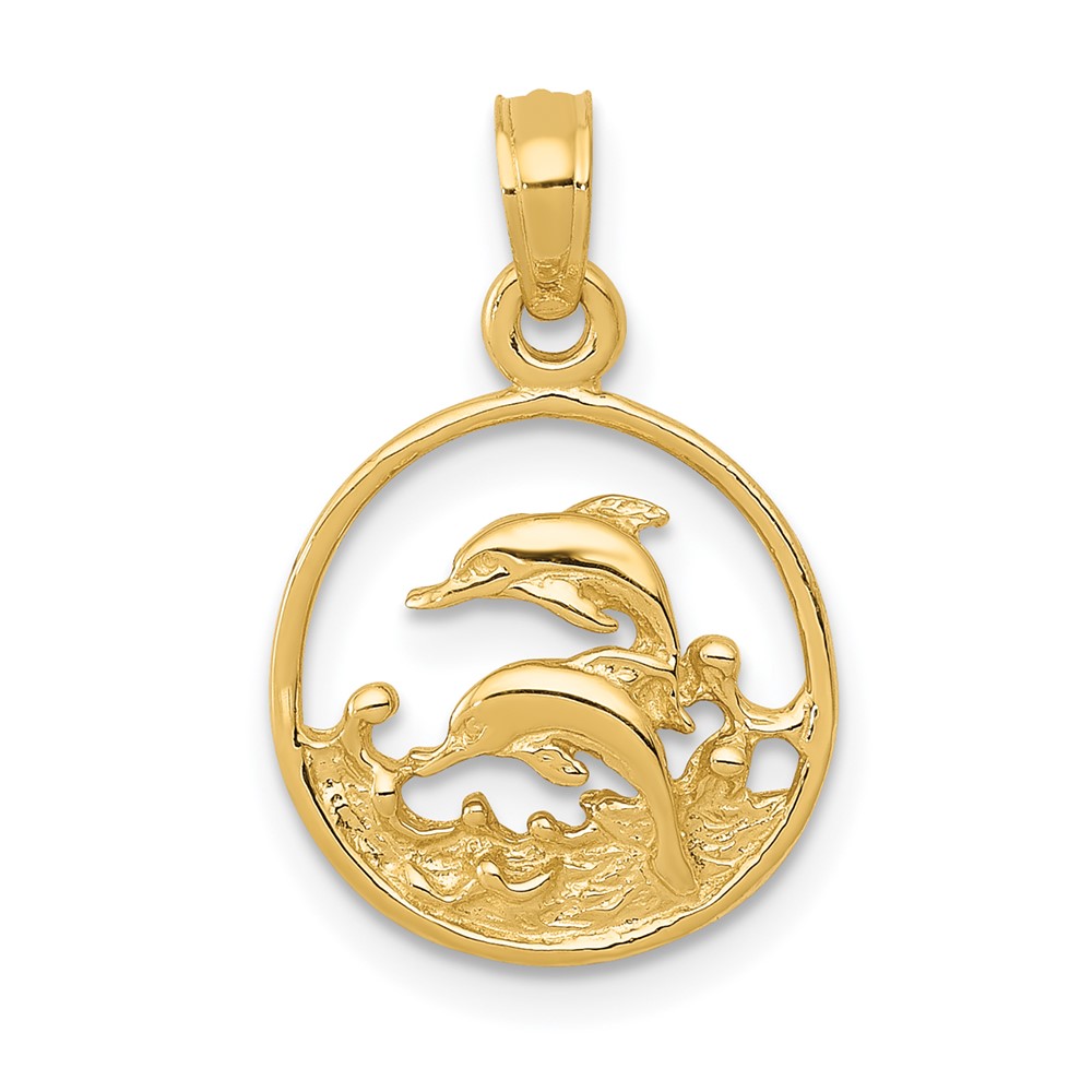 10K Double Dolphin Circle Pendant (10K3018)