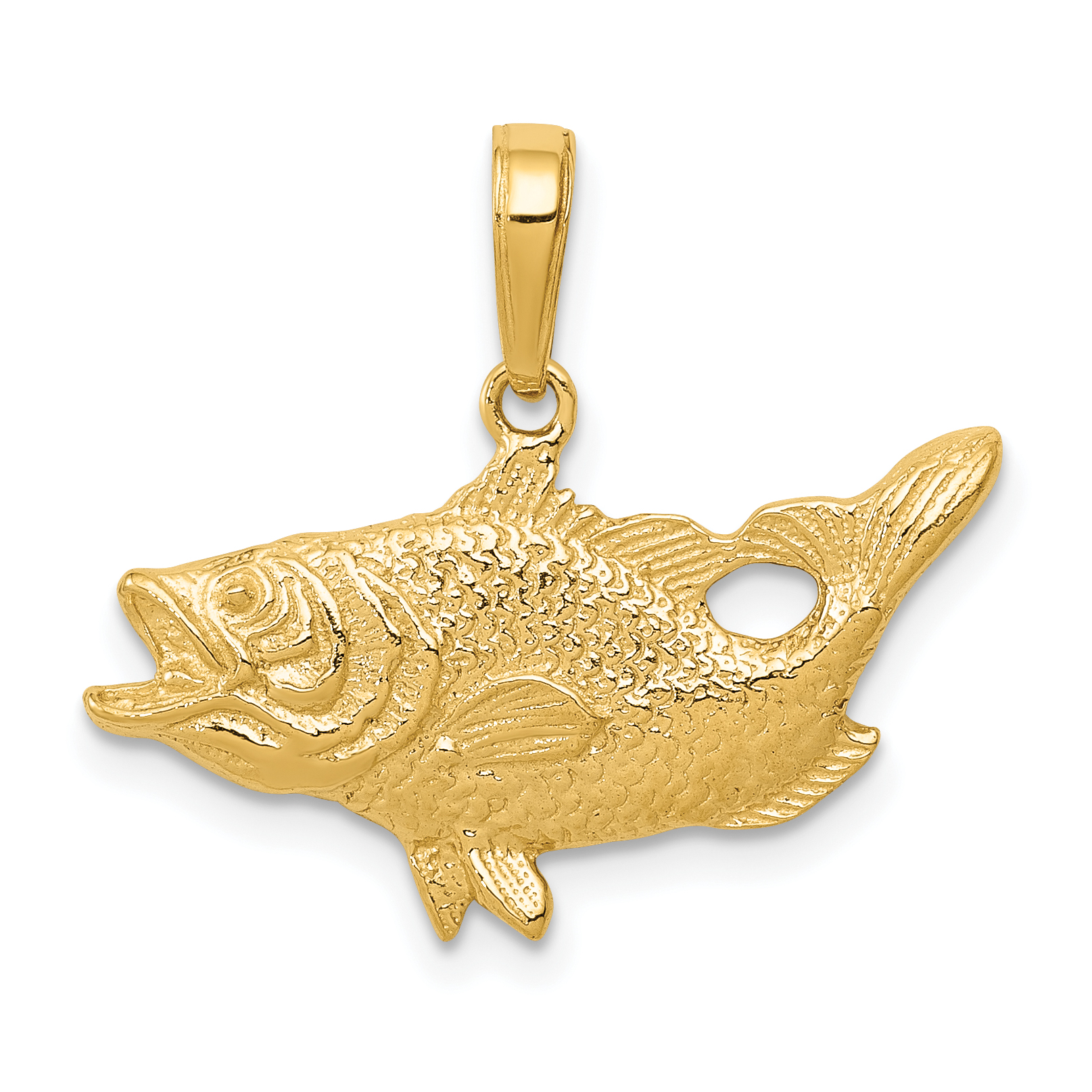 10k Open Mouthed Bass Fish Pendant (10K3044)