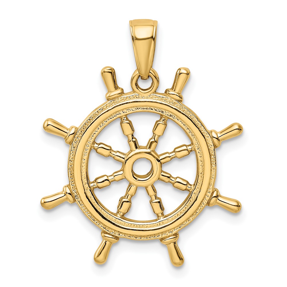 10K  3D Ships Wheel Pendant (10K3071)