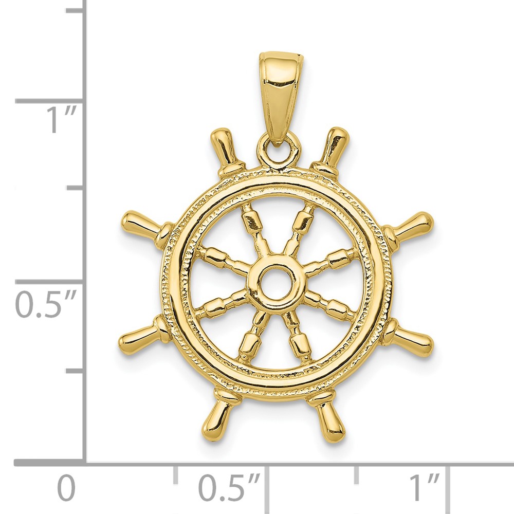 10K  3D Ships Wheel Pendant (10K3071)