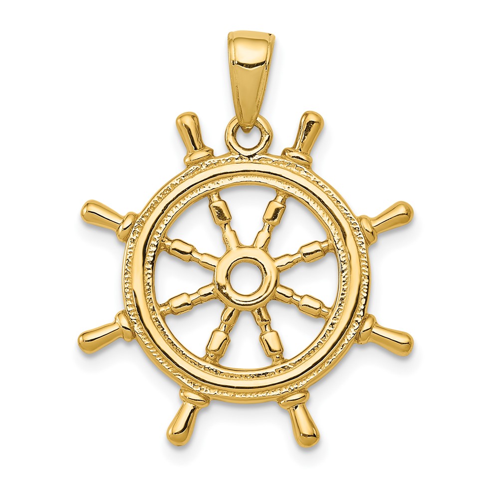 10K  3D Ships Wheel Pendant (10K3071)