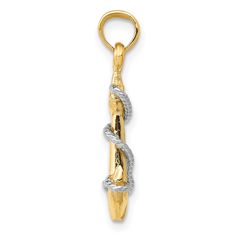 10K Two-Tone 3D Anchor W/Rope Pendant (10K3074)
