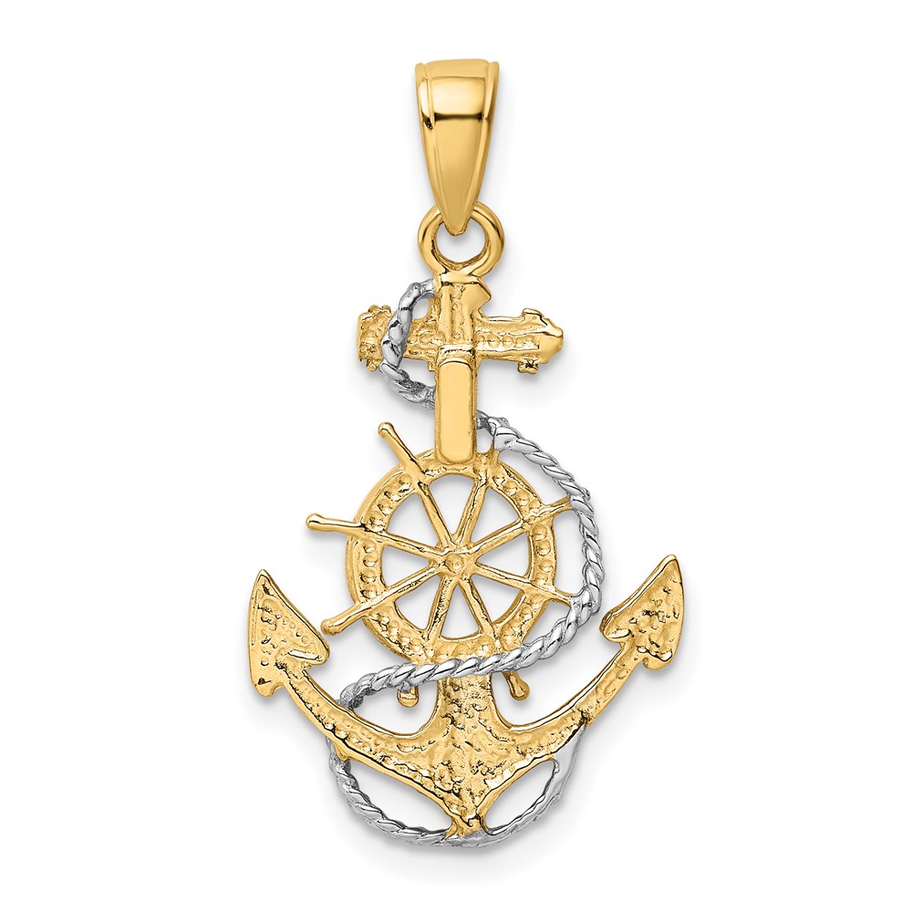 10k w/Rhodium Anchor w/Rope Pendant (10K3079)