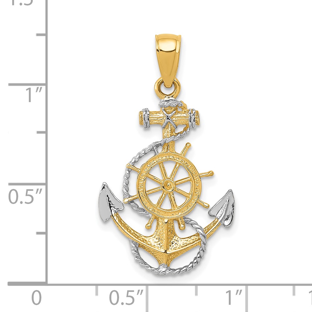 10k w/Rhodium Anchor w/Rope Pendant (10K3079)