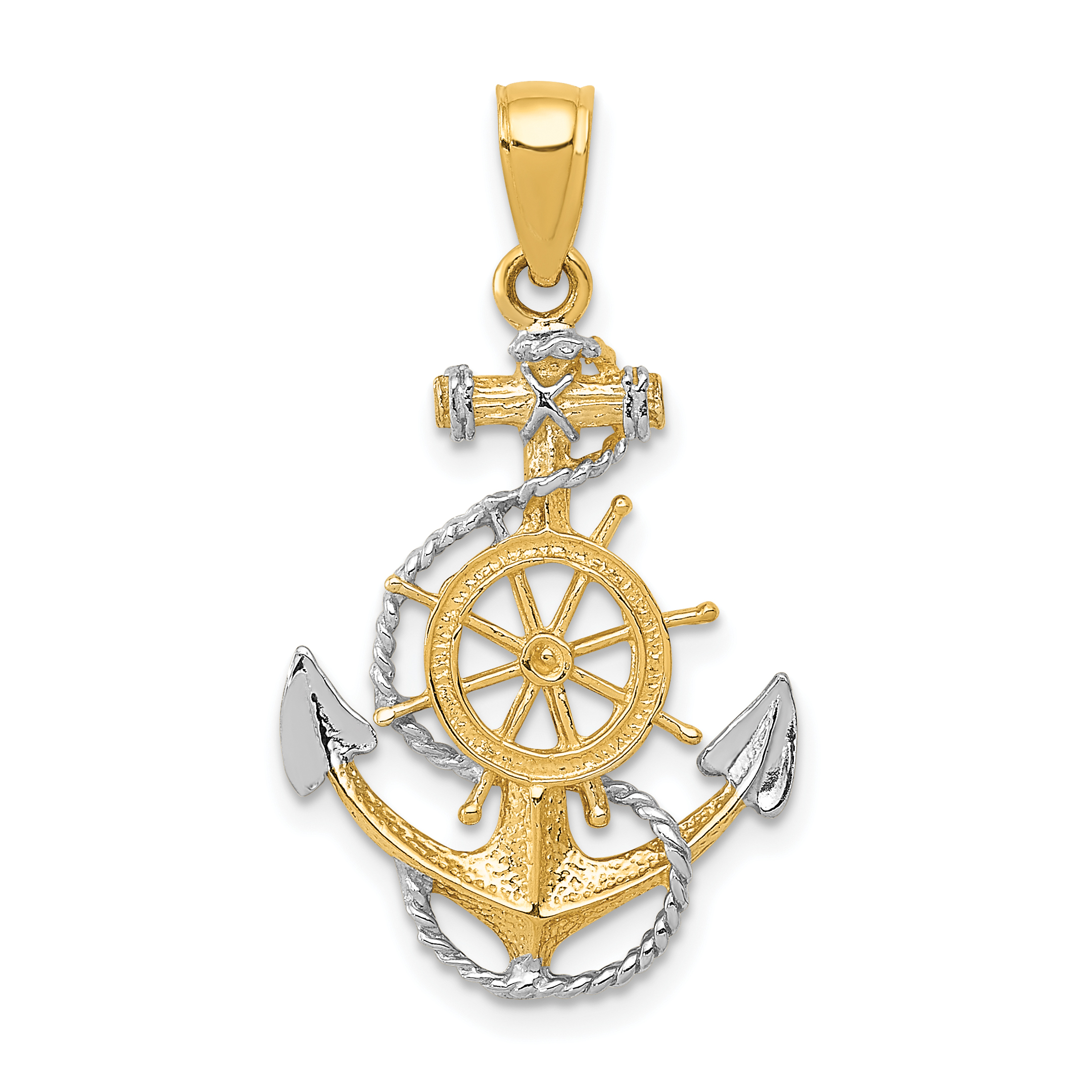 10k w/Rhodium Anchor w/Rope Pendant (10K3079)