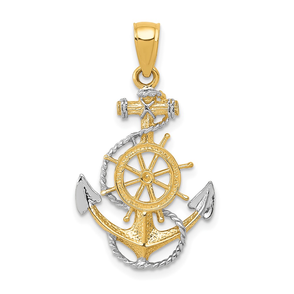 10k w/Rhodium Anchor w/Rope Pendant (10K3079)