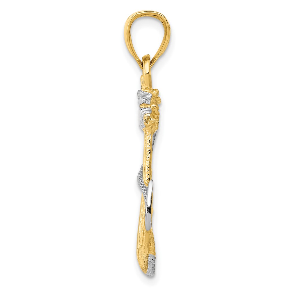 10k YG W/ Rhodium Anchor w/Rope Pendant (10K3081)