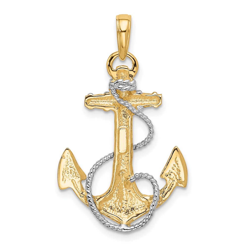 10k YG W/ Rhodium Anchor w/Rope Pendant (10K3081)
