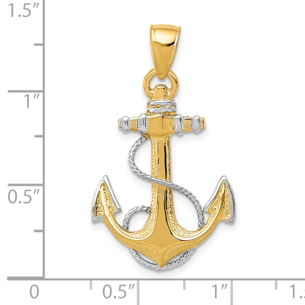 10k YG W/ Rhodium Anchor w/Rope Pendant (10K3081)