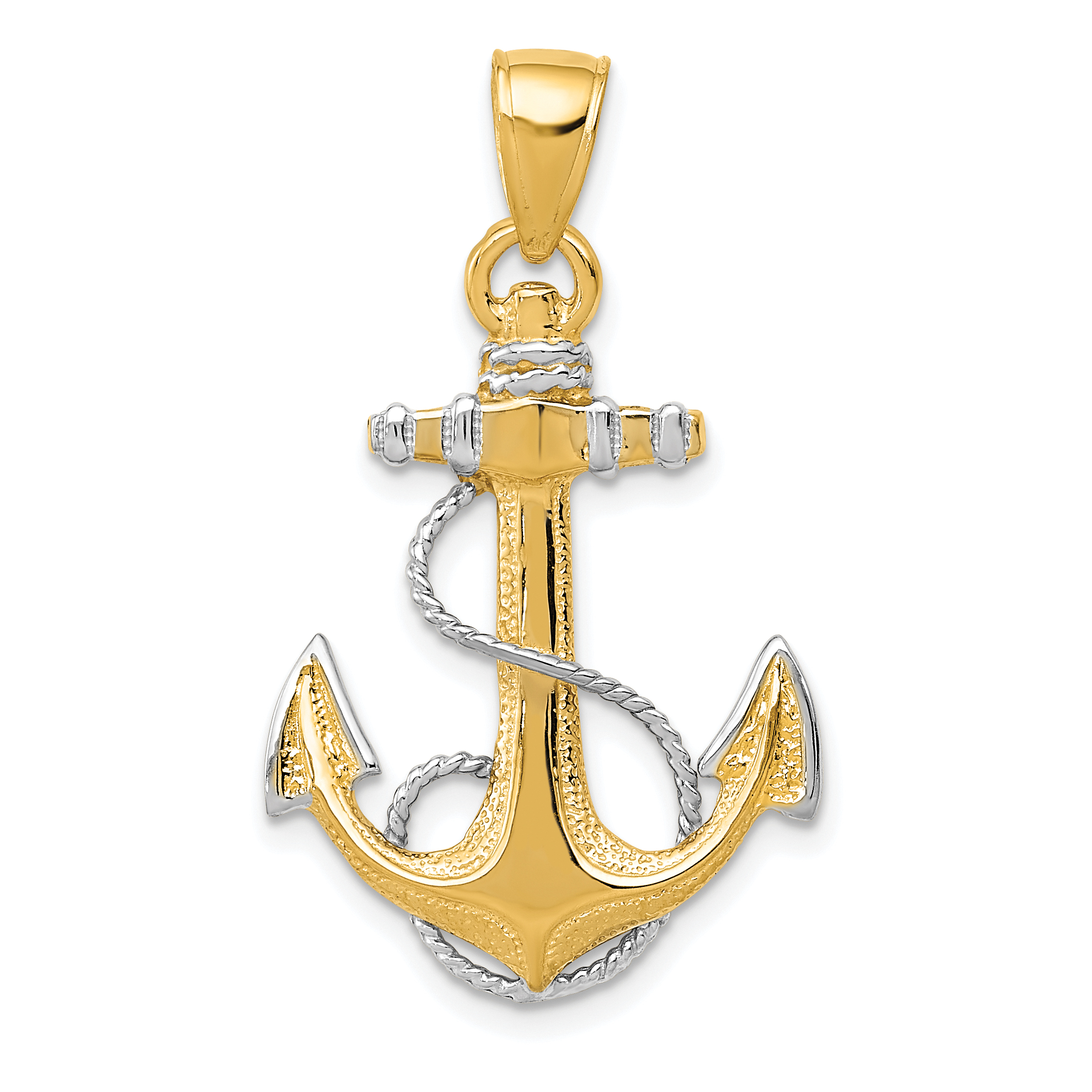 10k YG W/ Rhodium Anchor w/Rope Pendant (10K3081)