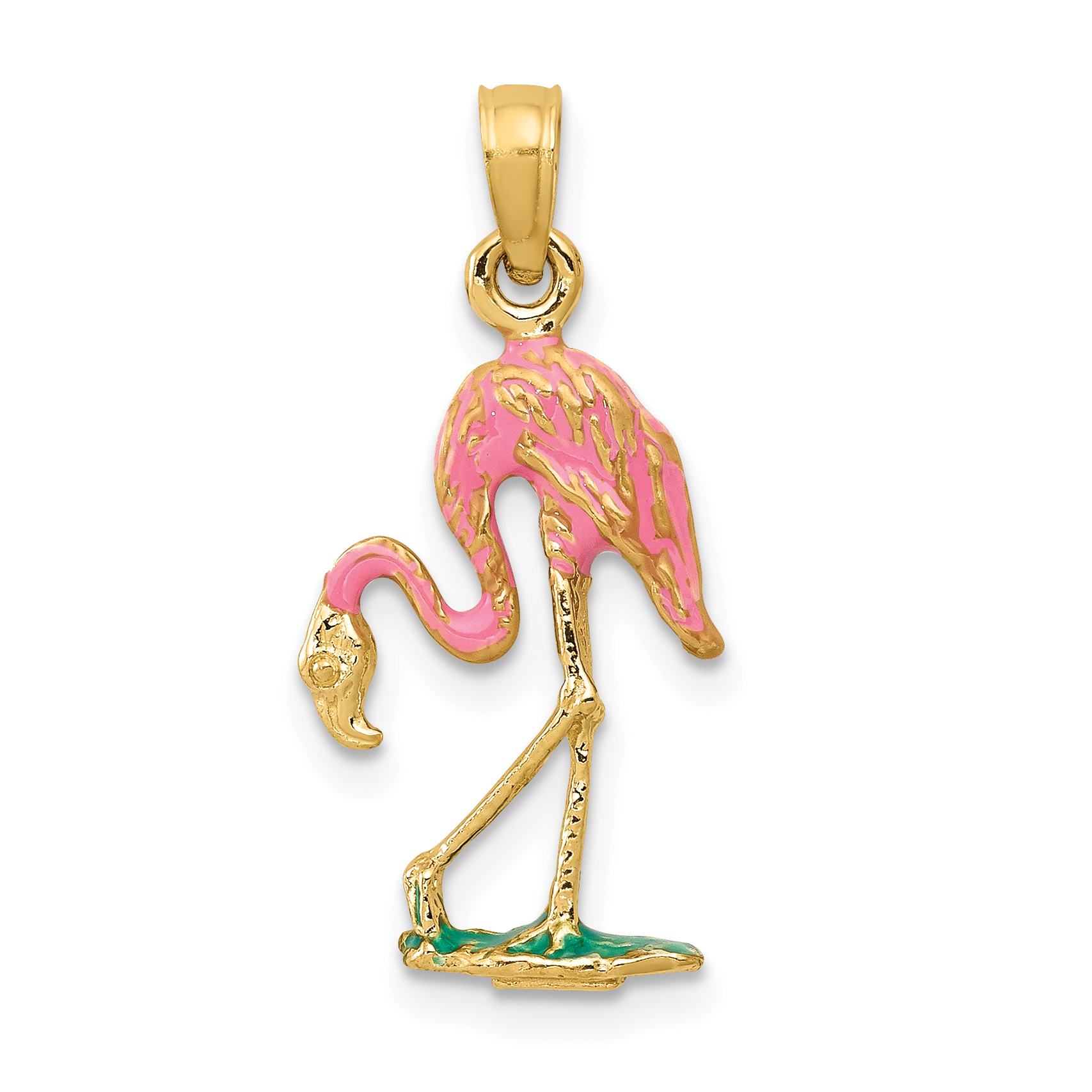 10K 3-D Enameled Pink Flamingo Pendant (10K3269)
