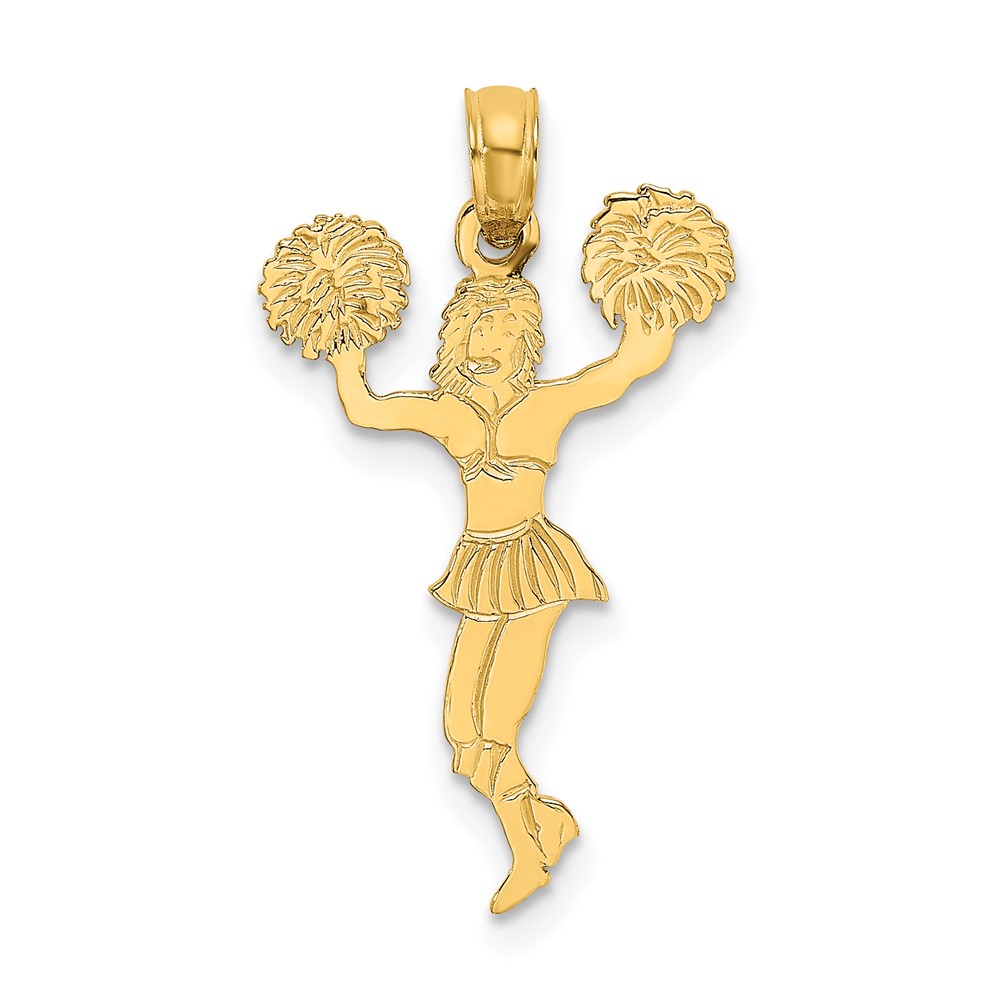 10K Cheerleader with Pom-Poms Pendant (10K3524)