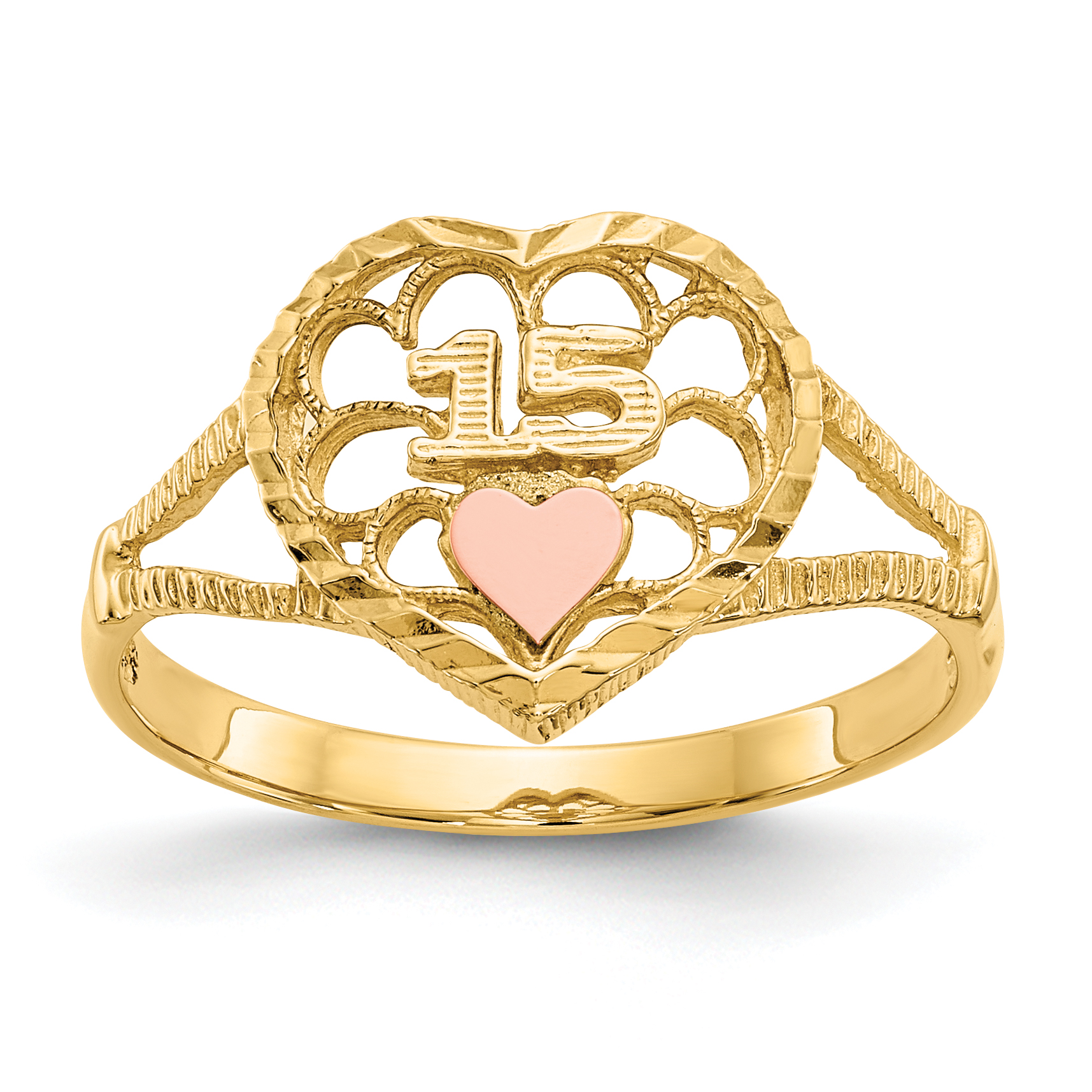 10K Two-tone Diamond Cut 15 Heart Ring (10K3886)