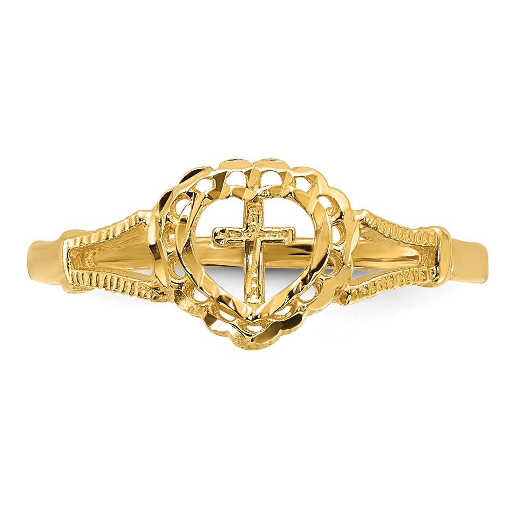 10k or 14k Yellow Gold Childs Heart With Cross Ring 10k or 14k Yellow Gold Childs Heart With Cross Ring