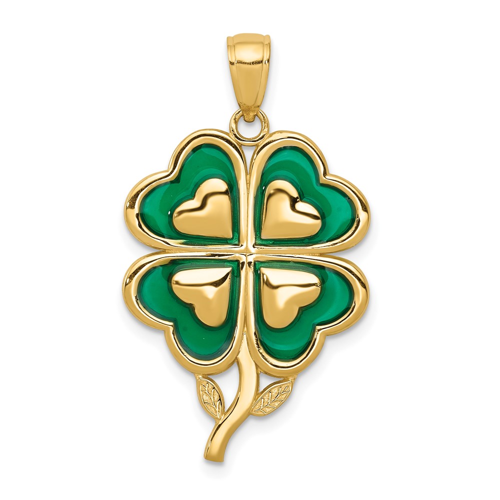 10K 4-Leaf Clover Pendant with Enameled Tips (10K4099)