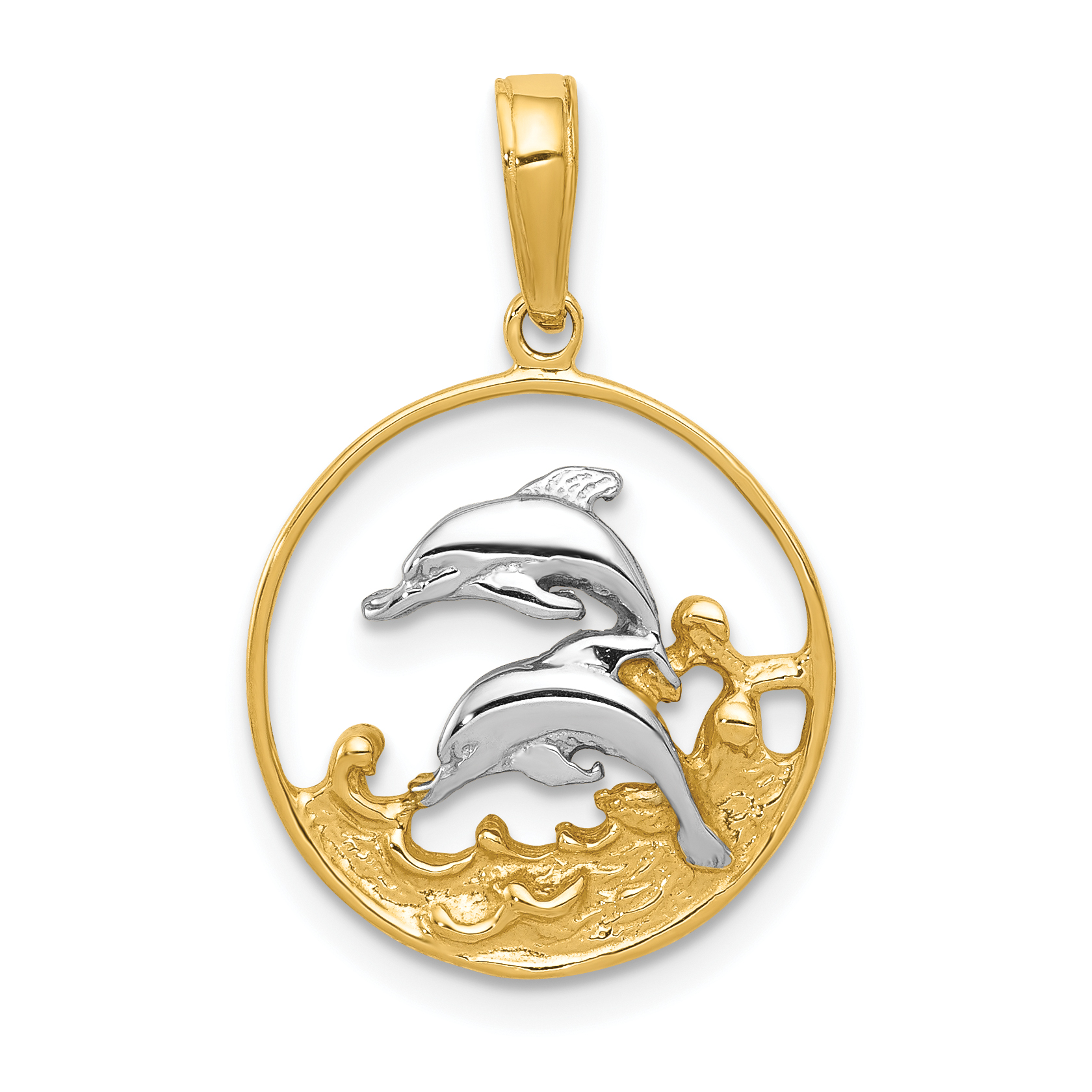 10K w/Rhodium Double Dophins Charm (10K4186)