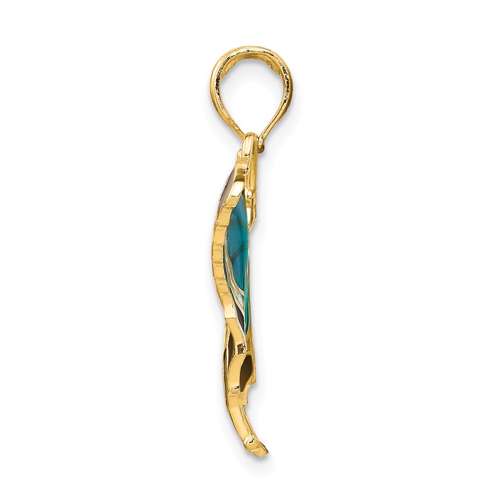 10K Aqua Enameled Butterfly Pendant (10K4229)