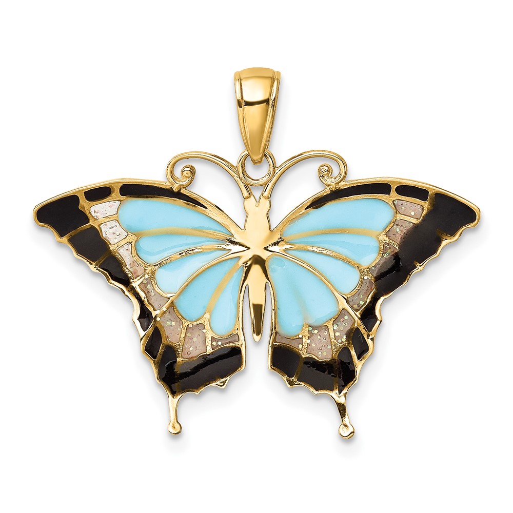 10K Aqua Enameled Butterfly Pendant (10K4229)