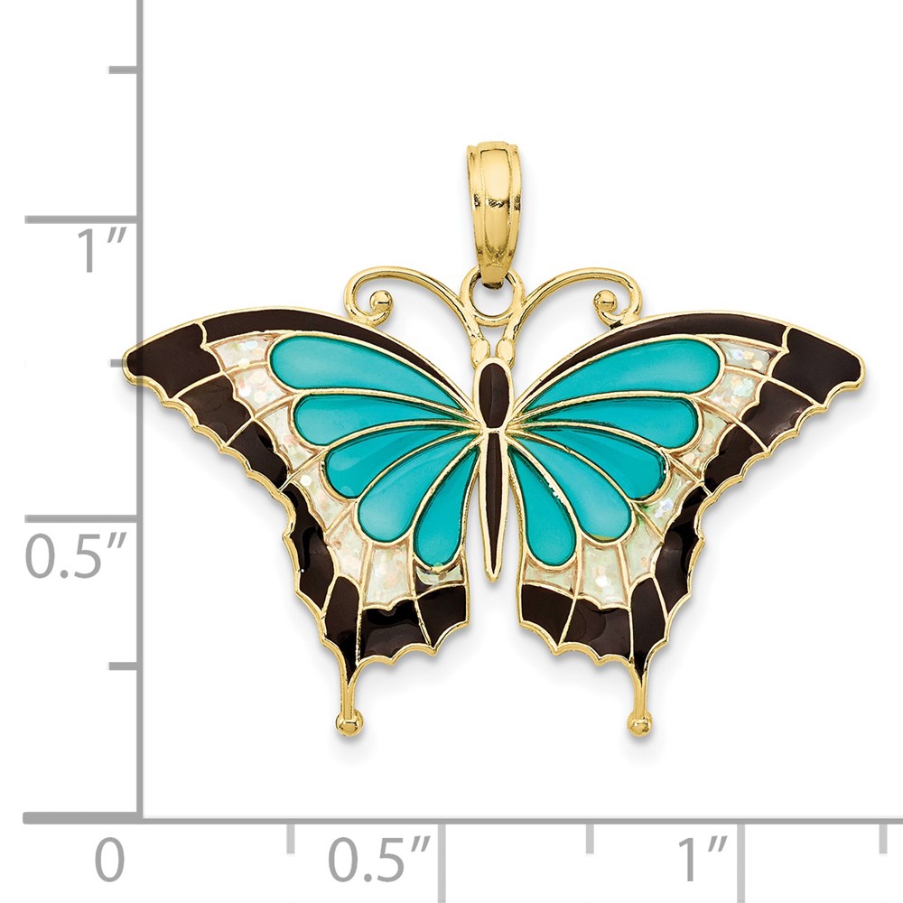 10K Aqua Enameled Butterfly Pendant (10K4229)