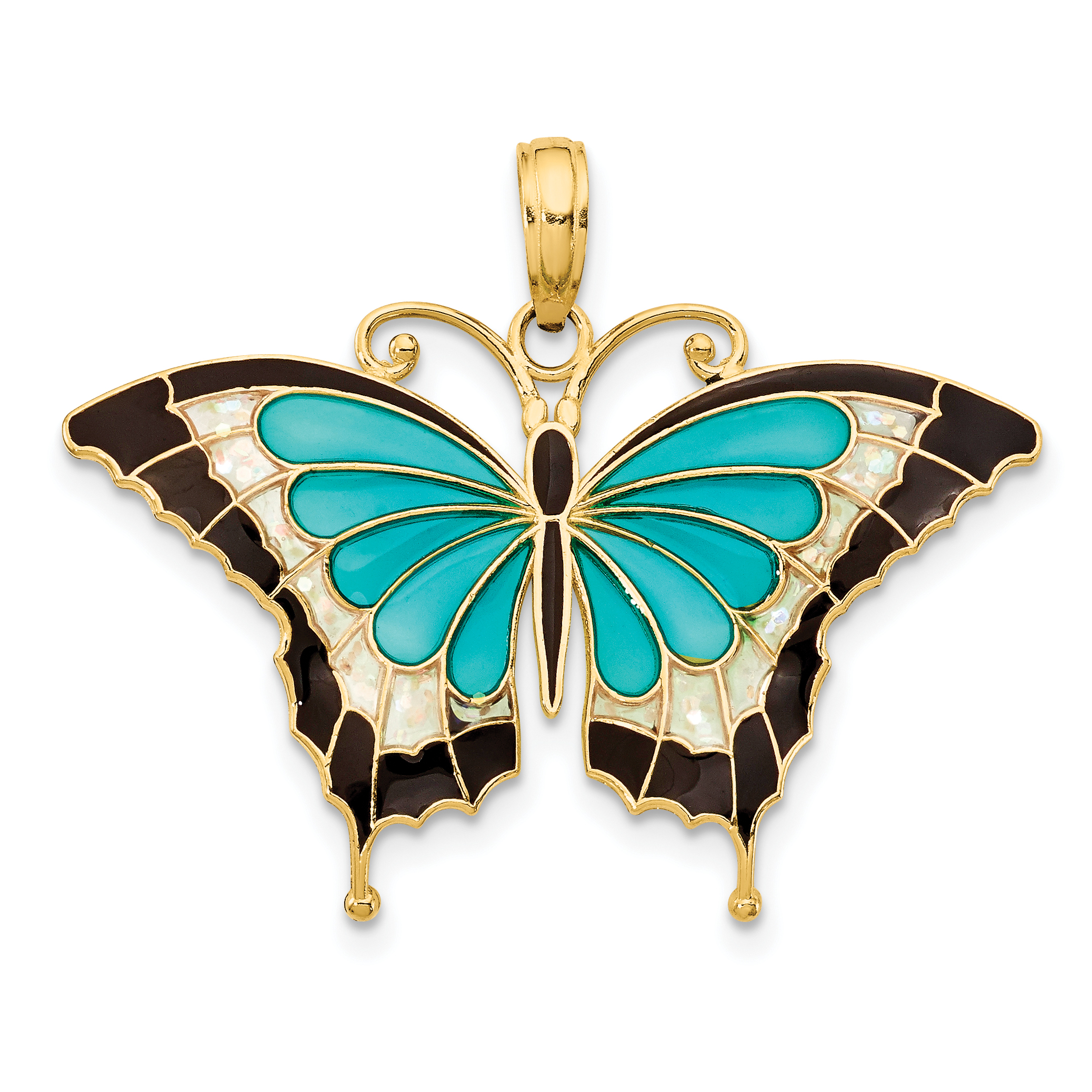 10K Aqua Enameled Butterfly Pendant (10K4229)