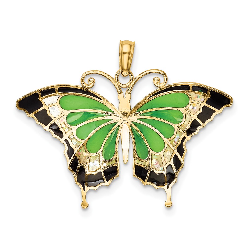 10K Green Enameled Butterly Pendant (10K4231)