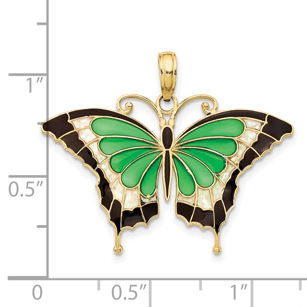 10K Green Enameled Butterly Pendant (10K4231)