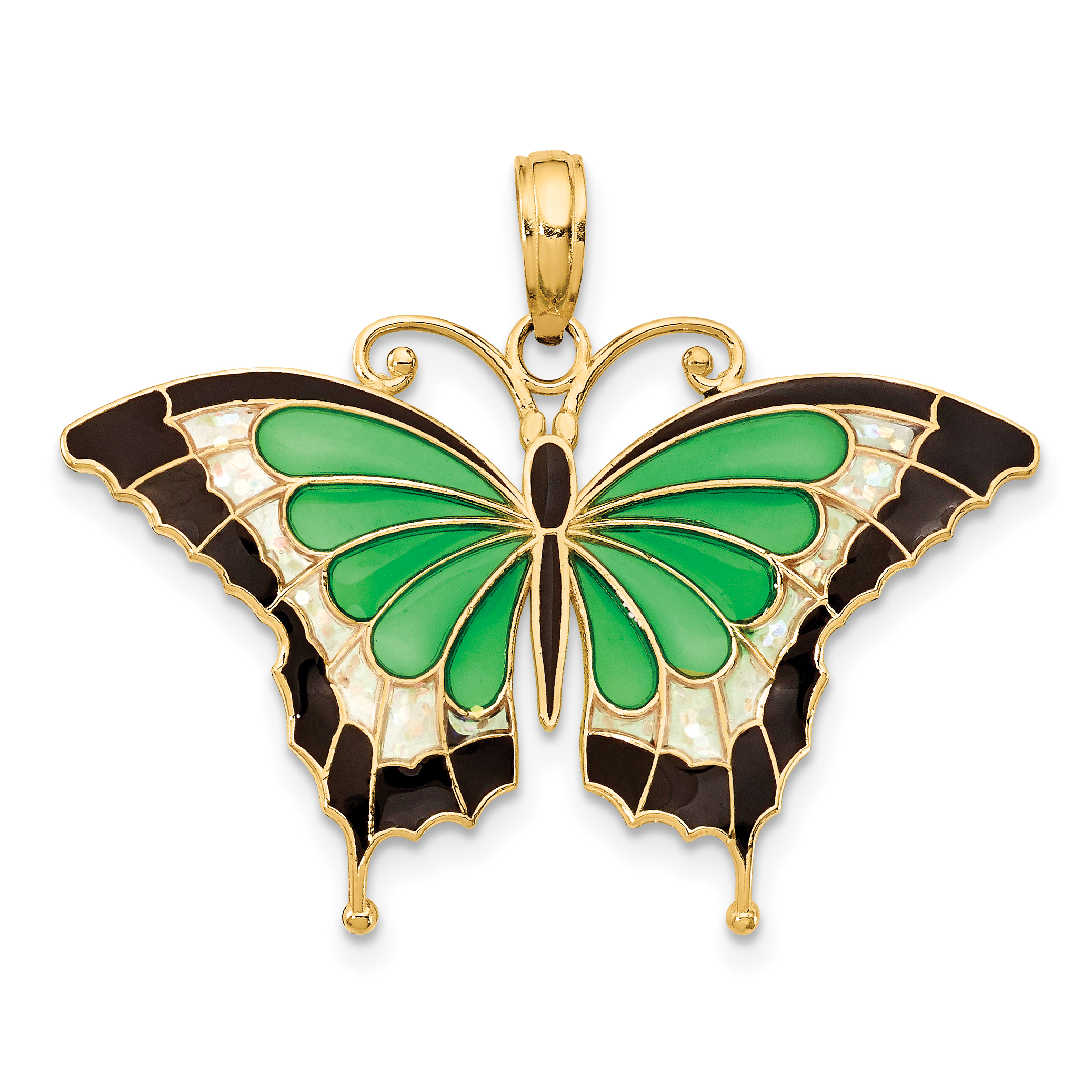 10K Green Enameled Butterly Pendant (10K4231)