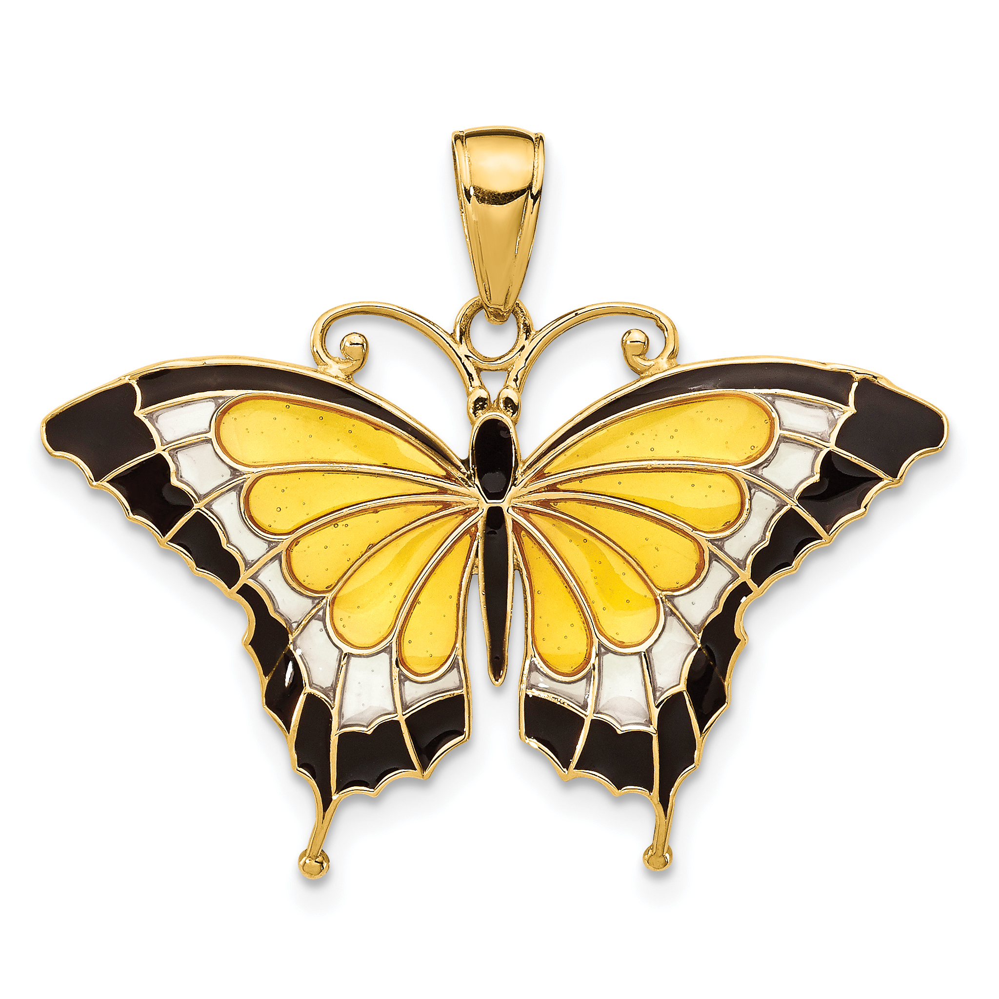 10K Yellow Enameled Butterfly Pendant (10K4233)